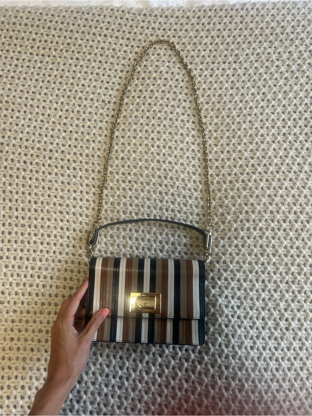 Furla 1927 Mini Chain Crossbody Multi Stripe Leather